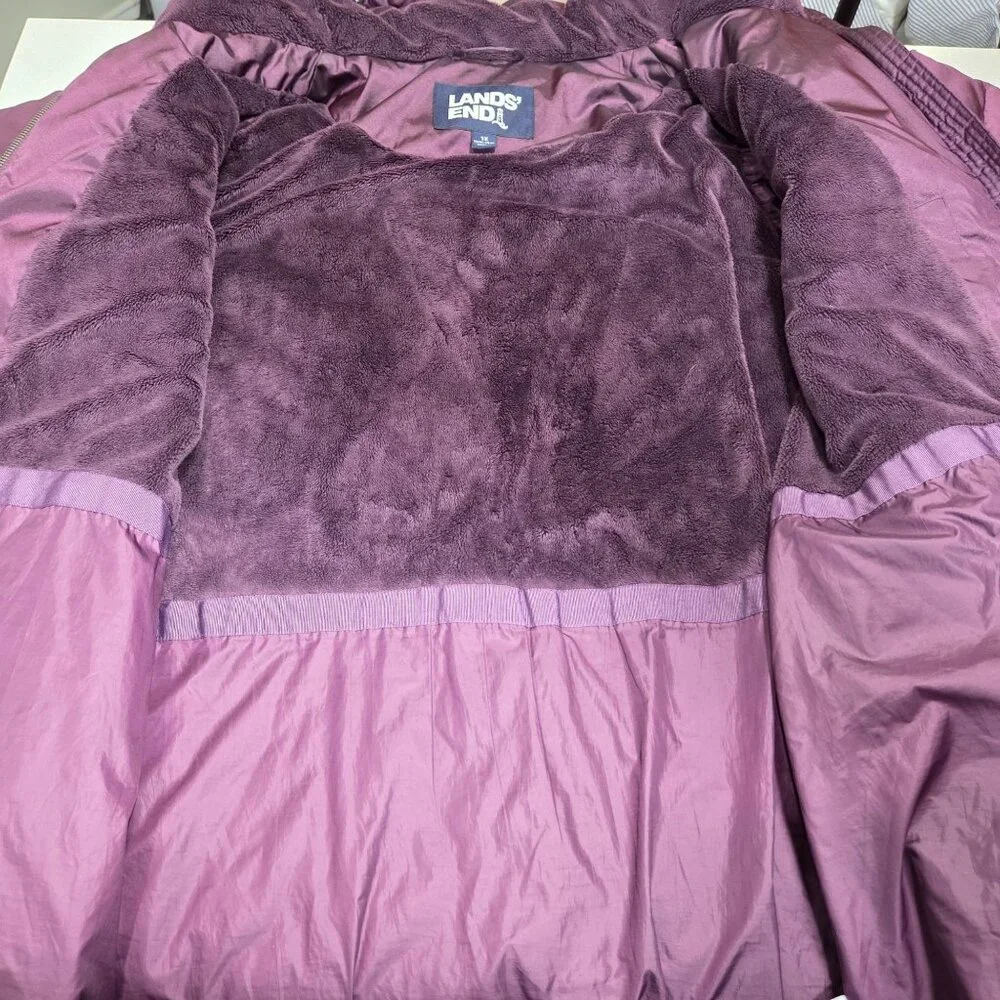 Lands End Coat Womens 1X Purple Insulated Quilted Hooded Long Parka